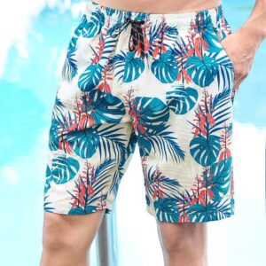 Qwave Surf Shorts - White with Leaves
